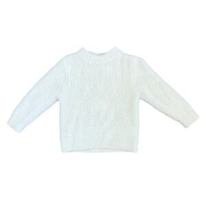 Girls White Fuzzy Knit Sweater Size 100 (3T–4T) Soft Cozy Pullover